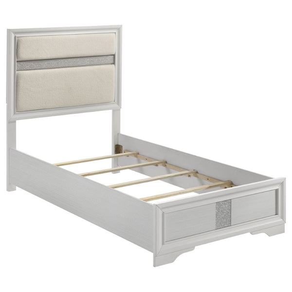 English Elm Annie Glam Twin Bedroom Set with Crystal Pulls Glitter Panels and Ivory Upholstered Bed B062S01760
