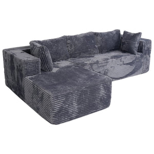 English Elm 100" Corduroy L-shaped Sectional with Deep Foam Seats Modular Living Room Couch T5880S00006
