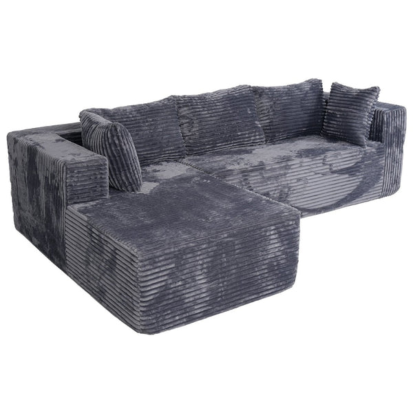 English Elm 100" Corduroy L-shaped Sectional with Deep Foam Seats Modular Living Room Couch T5880S00006