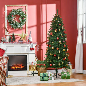 English Elm Homcom 6' Slim Fir Christmas Tree - Realistic Branches, Space-Saving Design, Easy Setup & Storage W2225P249625