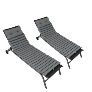 English Elm 2PCS 72.8" Chaise Lounge Cushions Grey - Outdoor Patio Replacement Set with Straps, Removable Covers, Plush Sponge Comfort W419P182869