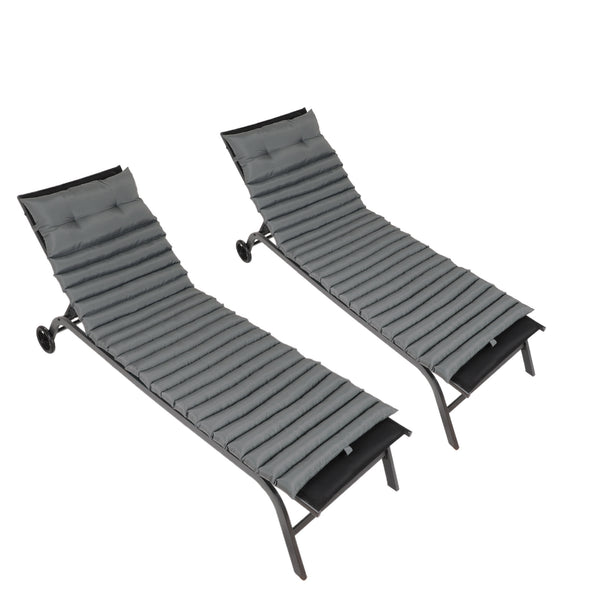 English Elm 2PCS 72.8" Chaise Lounge Cushions Grey - Outdoor Patio Replacement Set with Straps, Removable Covers, Plush Sponge Comfort W419P182869