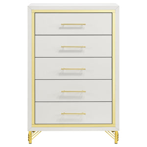 English Elm Chesney 5-Drawer Chest: Elegant White Storage Solution With Gold Accents For Modern Bedrooms B062P353272