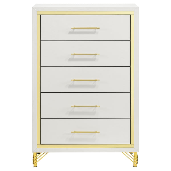 English Elm Chesney 5-Drawer Chest: Elegant White Storage Solution With Gold Accents For Modern Bedrooms B062P353272