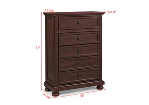 English Elm Contemporary Five Drawer Tall Chest Two Tone Veneer Bun Feet Bedroom Storage B2741P457650