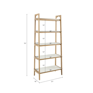JLA Home Madison Park - Shelf Parker Mid-Century Bookcase – Solid Wood Two-Tone 5-Shelf Display, Natural Frame & White Shelves MP131-1061