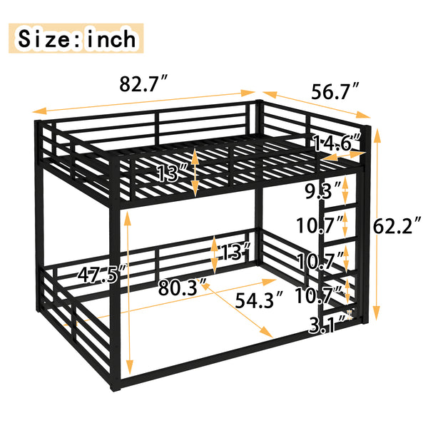 English Elm Metal Full Xl Bunk Bed Frame - Heavy-Duty, Noise-Reduced Design For Kids, Teens & Adults, Black Finish W1580S00159