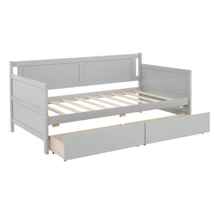 English Elm Twin Pine Wood Daybed with Two Hidden Storage Drawers, Space-Saving Twin Sofa Bed with Clean Silhouette Grey W504P149044