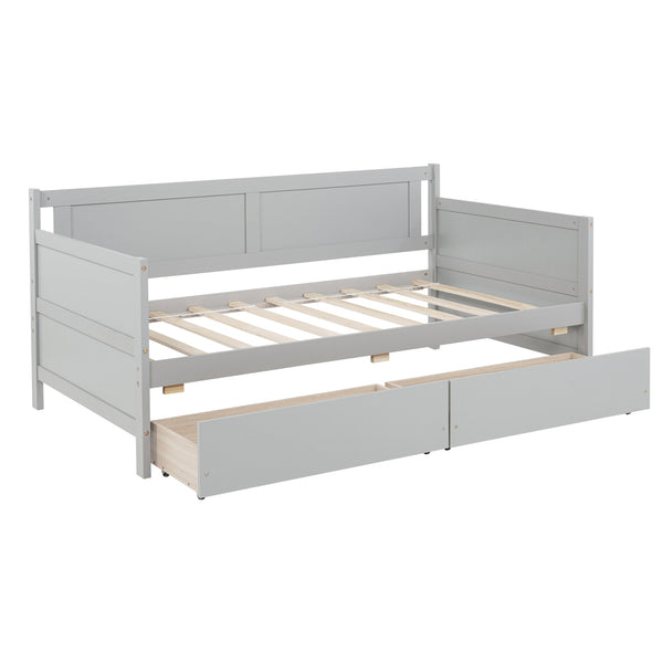 English Elm Twin Pine Wood Daybed with Two Hidden Storage Drawers, Space-Saving Twin Sofa Bed with Clean Silhouette Grey W504P149044