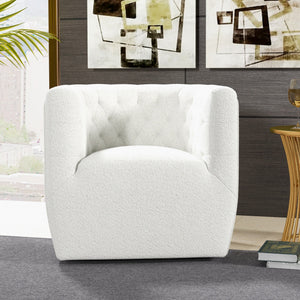 English Elm Ashcroft Furniture - Delaney White Bouclé Swivel Chair - Mid-Century Modern Accent Seat with High-Density Foam Comfort B183P201802