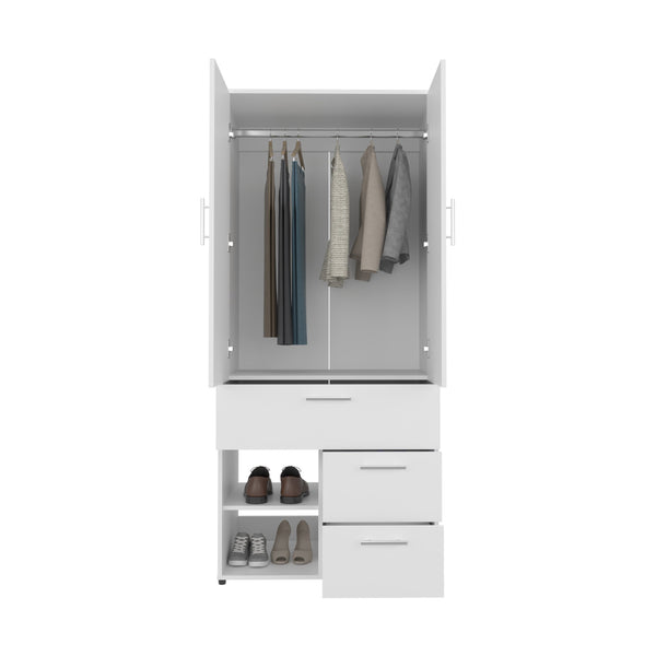 English Elm Alpine tall armoire with double doors, hanging rod and shelves for compact bedrooms and closets White 46.46 L x 24.8 W x 5.51 H B070S00374