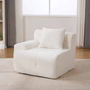 English Elm 73" Modern Modular Sectional Sofa Loveseat with Tufted Fuzzy Polyester Upholstery, Foam & Pocket-Spring Seats, Padded Arms, Includes 2 Accent Pillows for Living Room, Office, Apartment Ivory W3118P371705