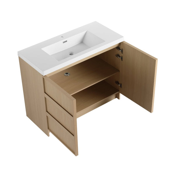 English Elm 42" Freestanding Bathroom Vanity Plywood Base Resin Sink Soft Close Doors Dune Oak W999S00510