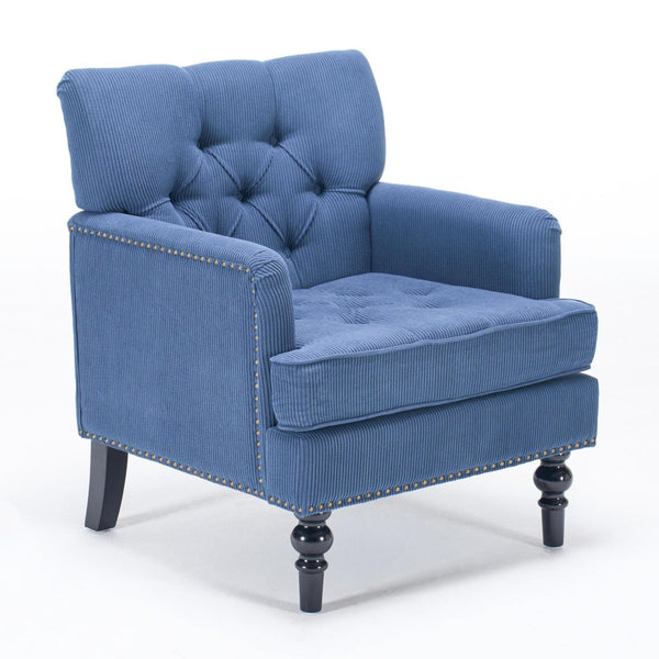 English Elm Tufted Button Corduroy Accent Chair Mid Century Studded Armchair for Living Room Blue W3523P387528