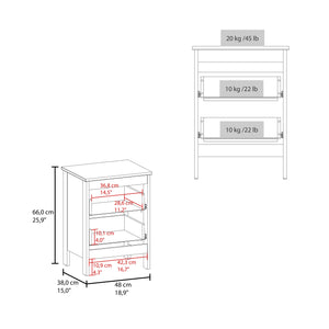 English Elm Newcastle Modern Nightstand with 2 Smooth-Glide Drawers & Open Shelf, Compact White Bedside Table B200P335352