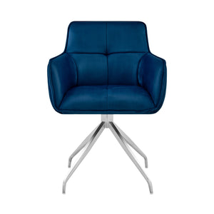 English Elm Flannor Blue Velvet Dining Accent Chair with Brushed Stainless Steel Legs, Modern Durable Seating B2736P354382