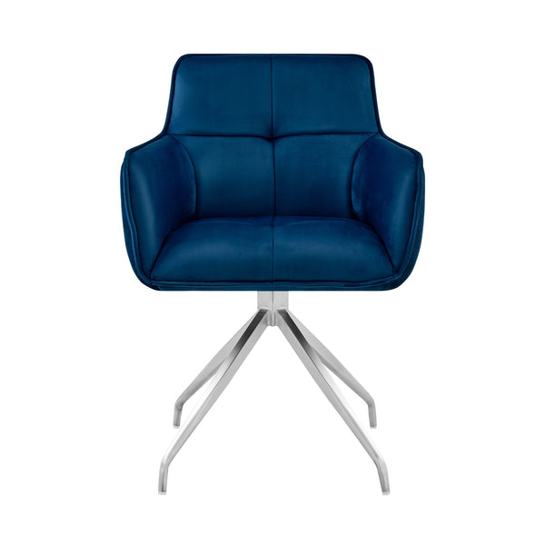 English Elm Flannor Blue Velvet Dining Accent Chair with Brushed Stainless Steel Legs, Modern Durable Seating B2736P354382