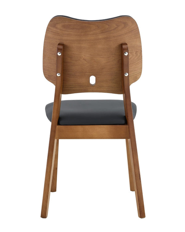 English Elm 2 Solid Walnut Toned Wood Dining Chairs Gray Fabric Seat Hollowed Backrest Modern Black,Walnut W1151P455534