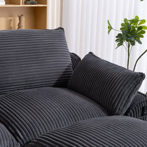 English Elm L Shaped Corduroy Modular Sectional with Cloud Cushions Footstool and Lumbar Pillows Gray W395S00140