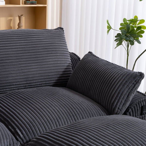 English Elm L Shaped Corduroy Modular Sectional with Cloud Cushions Footstool and Lumbar Pillows Gray W395S00140