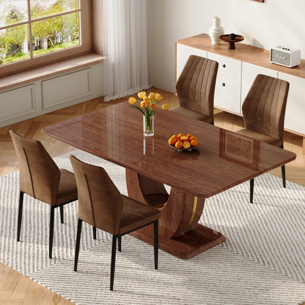 English Elm One 5 Piece Dining Set 63 Inch Table Dark Wood Grain Top with Brown Fabric Chairs W1151S04407