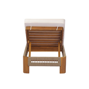 English Elm Acacia Wood Outdoor Chaise Lounge with Rope Accents and Adjustable Reclining Backrest N767P363998C_N767P369236T