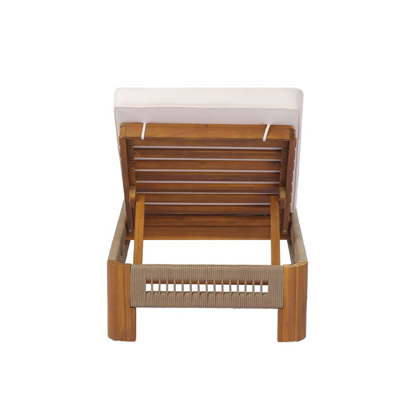English Elm Acacia Wood Outdoor Chaise Lounge with Rope Accents and Adjustable Reclining Backrest N767P363998C_N767P369236T