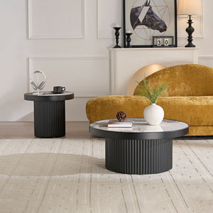 English Elm Coffee Table Nesting Set Round Mdf Pair Walnut Finish for Modern Living Rooms W876S00336