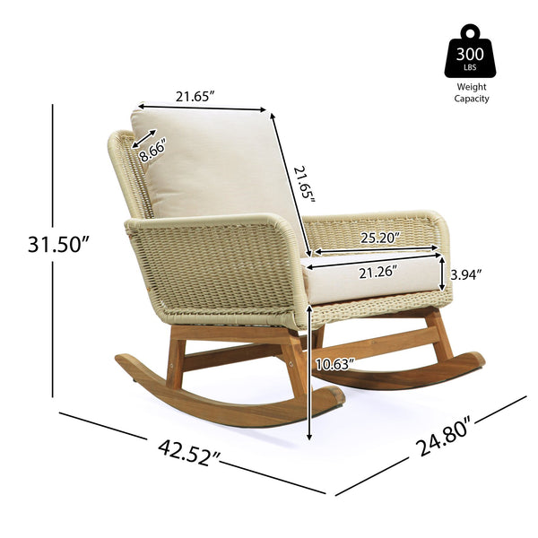 English Elm Christopher Knight Home® - Modern 3-Piece Outdoor Seating Set with Cushioned PE Rattan Rocking Chairs and Wood Accent Table, Chic Patio Retreat Ivory N767P229004C002_63163.00