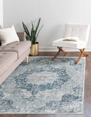 Unique Loom Newport Elms Machine Made Medallion Rug Navy Blue, Light Blue/Ivory 9' 0" x 12' 2"