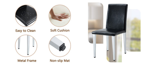 English Elm Table 5-Piece Dining Set With Glass Top, Sculptural Mdf Legs, And 4 Black Pu Chairs For Modern Style W1151S03802-GIGA