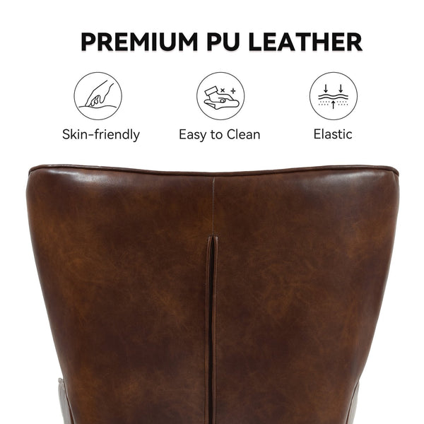 English Elm Elegant Upholstered Chair Ergonomic Wing-Back Armchair with PU Leather, Metal Legs, 150kg Capacity Brown T3950P394352