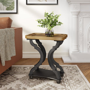English Elm Christopher Knight Home® - End Hourglass Accent Table with Lipped Rectangular Top, French Country Firwood Charm and Elegance Black+Natural N771P223027B