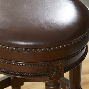 English Elm 31in. Swivel Barstool Faux Leather Seat Nailhead Trim Carved Walnut Frame Kitchen Bar B2751P436435