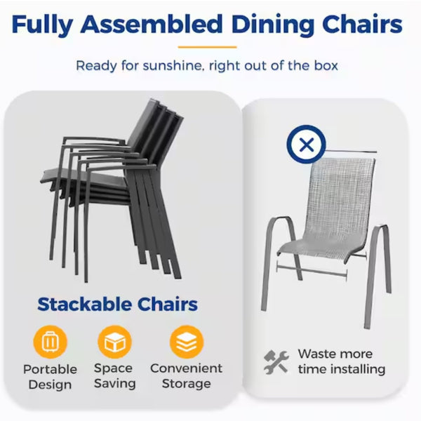 English Elm Set of 4 Stackable Outdoor Aluminum Dining Chairs with Mesh Seats for Patio Decks Gray B082P455121