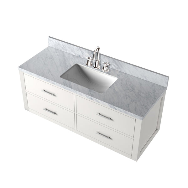 English Elm White Single Bath Vanity With Carrara Marble Top & Chrome Faucet Set - Elegant, Durable Design B2731P258020-GIGA