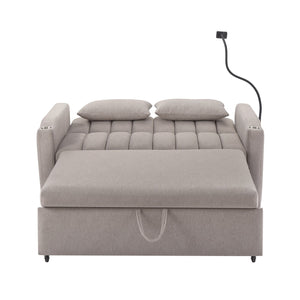 English Elm 55.9" Convertible Sofa Bed Loveseat with 3 USB Ports, Cup Holders, Side Pockets & 360° Phone Swivel LIGHT GREY WF322620AAR