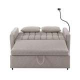 English Elm 55.9" Convertible Sofa Bed Loveseat Sofa With Three Usb Ports, Two Side Pockets, Two Cup Holders and 360°Swivel Phone Holder For Living Room, Light Grey