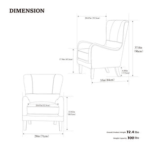 English Elm 28"w Pu Leather Wingback Accent Chair Retro High Back Seat with Rubberwood Legs W3188P397139
