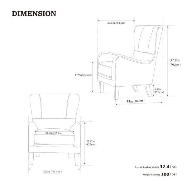 English Elm 28"w Pu Leather Wingback Accent Chair Retro High Back Seat with Rubberwood Legs W3188P397139