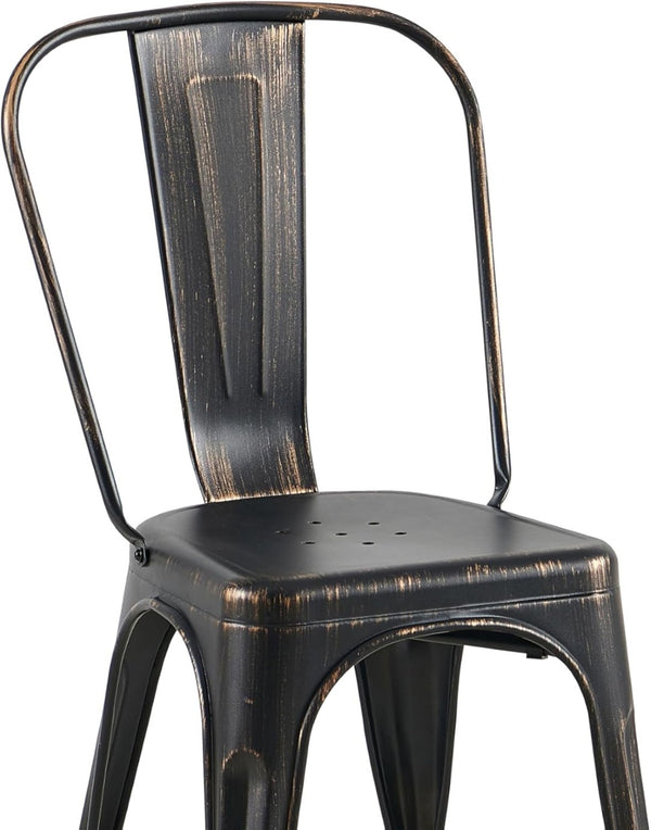 English Elm 2pc Industrial Metal Dining Chairs Stackable High Gloss Set for Kitchen or Modern Matt Black B011P238136