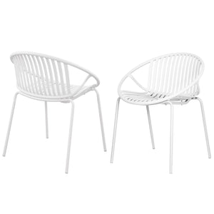 English Elm Christopher Knight Home® - Patio Ergonomic Stackable Dining Chairs with Breathable Cutout Backs, Metal Legs, 300lb Capacity White N768P192555W