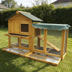 English Elm Premium Fir Wood Two Story Rabbit Hutch Weatherproof Outdoor Habitat with Run W1431P498215