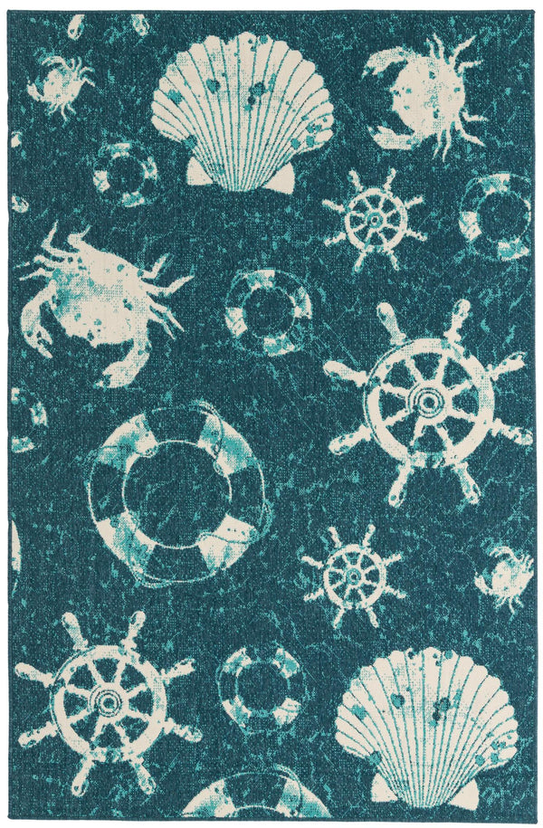 Unique Loom Outdoor Coastal Marmaris Machine Made Solid Print Rug Navy Blue,  5' 3" x 8' 0"
