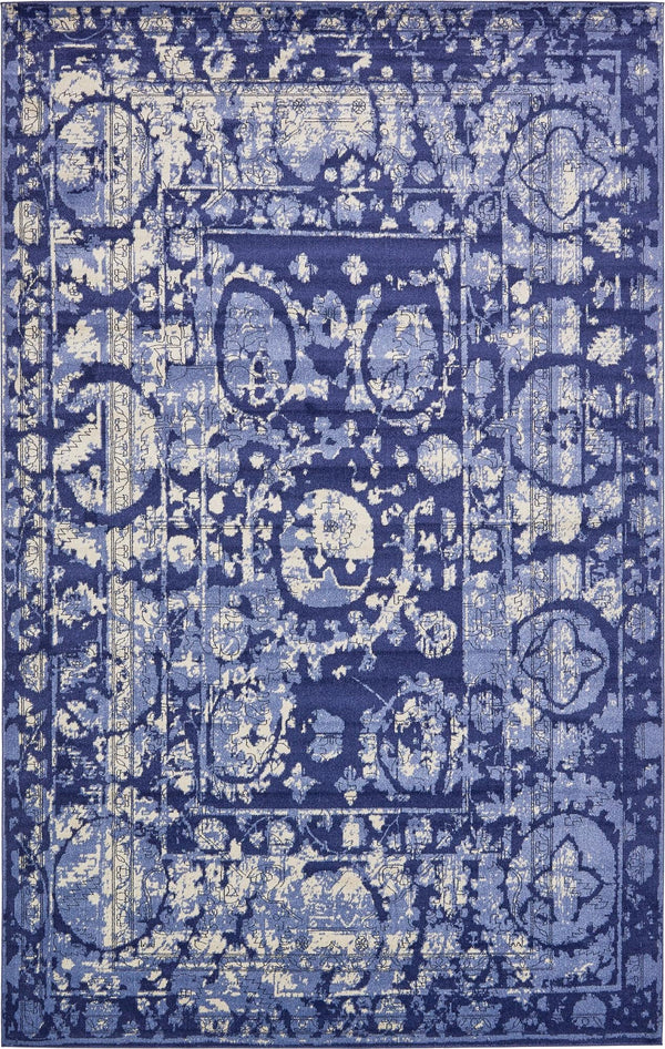 Unique Loom La Jolla Vintage Machine Made Border Rug Blue, Ivory/Navy Blue/Light Blue 10' 0" x 14' 1"