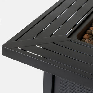 English Elm 28-Inch Iron Square Propane Fire Pit Table - Elegant, Durable Design With Adjustable Heat & Versatile Use W3131P277175