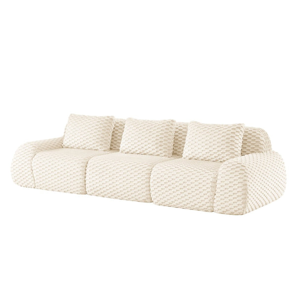English Elm 114" Modular Cloud Sectional Sofa Flannelette Upholstery Deep Seat Living Room Couch Cream W714S01518