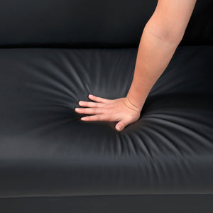 English Elm Comfort Convertible Sleeper Sofa Faux Leather Futon with Plywood Frame, Pocket Coil Comfort, Walnut Legs, 79" Black 46 L x 36.5 W x 17 H B011P332249