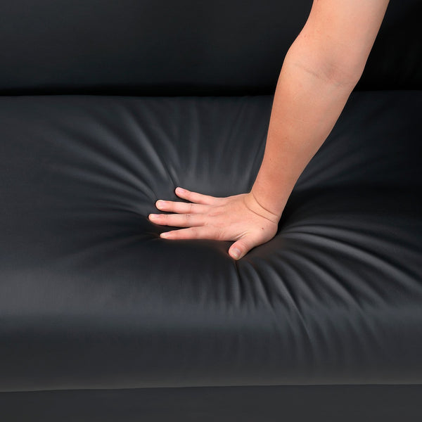 English Elm Comfort Convertible Sleeper Sofa Faux Leather Futon with Plywood Frame, Pocket Coil Comfort, Walnut Legs, 79" Black 46 L x 36.5 W x 17 H B011P332249