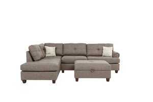 English Elm Contemporary Three Piece Sectional Sofa Set with Nailhead Trim and Storage Ottoman B011S01053